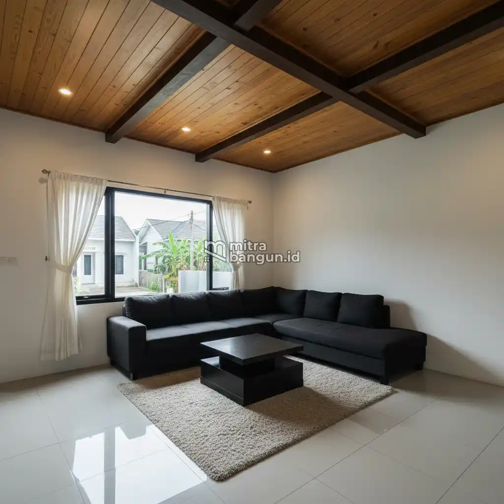 Interior Plafon Ruang Tamu dengan Plafon Balok