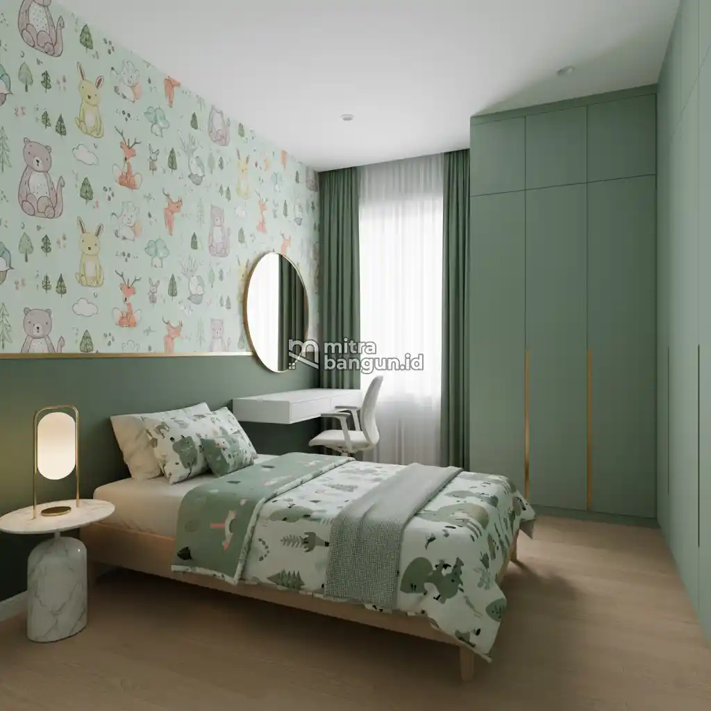 Kamar Anak Minimalis Tema Hijau yang Segar
