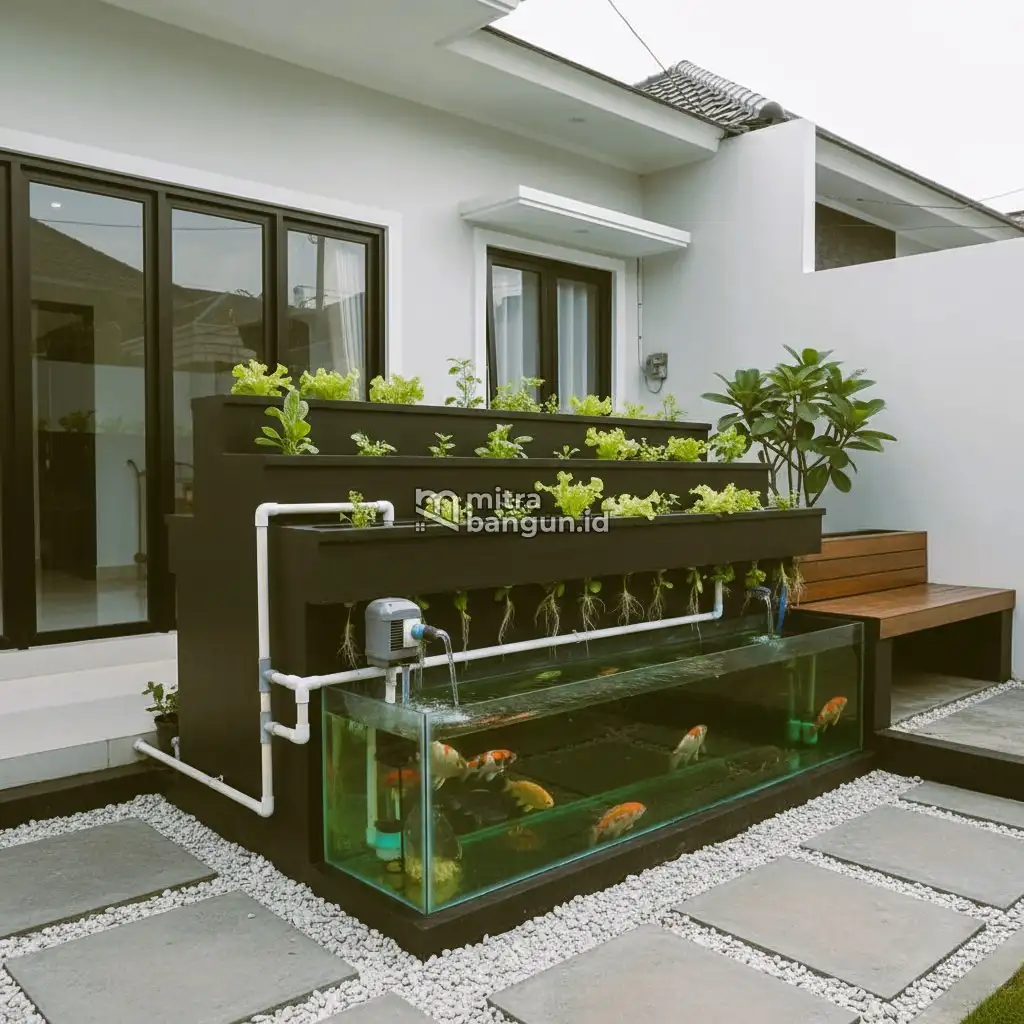 Desain Taman Depan Rumah Minimalis Aquaponik di Lahan Sempit