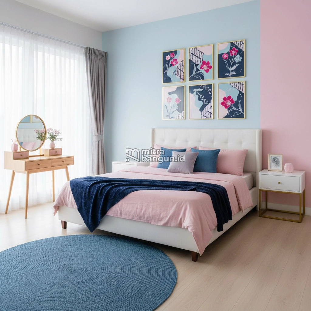 Kombinasi Manis Cat Kamar Warna Biru dan Pink