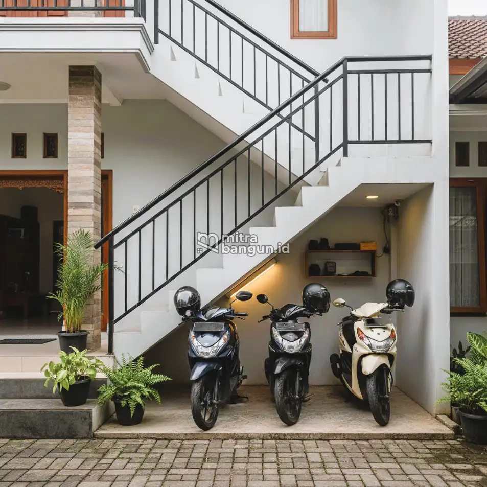 parkiran motor Desain Parkir Bawah Tangga (Area Outdoor)