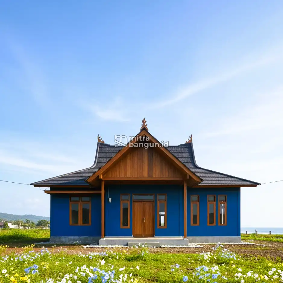Rumah Biru Bergaya Joglo