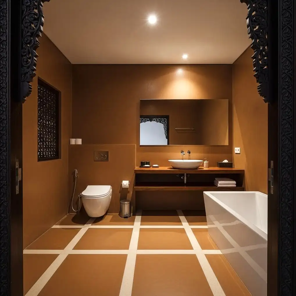 coklat tanah cocok jadi warna kamar mandi