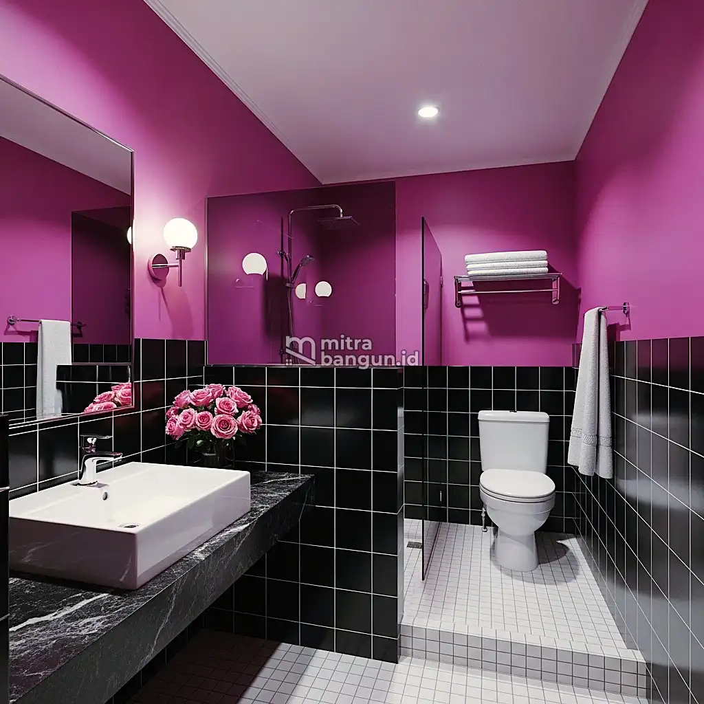 warna cat kamar mandi pink dan hitam
