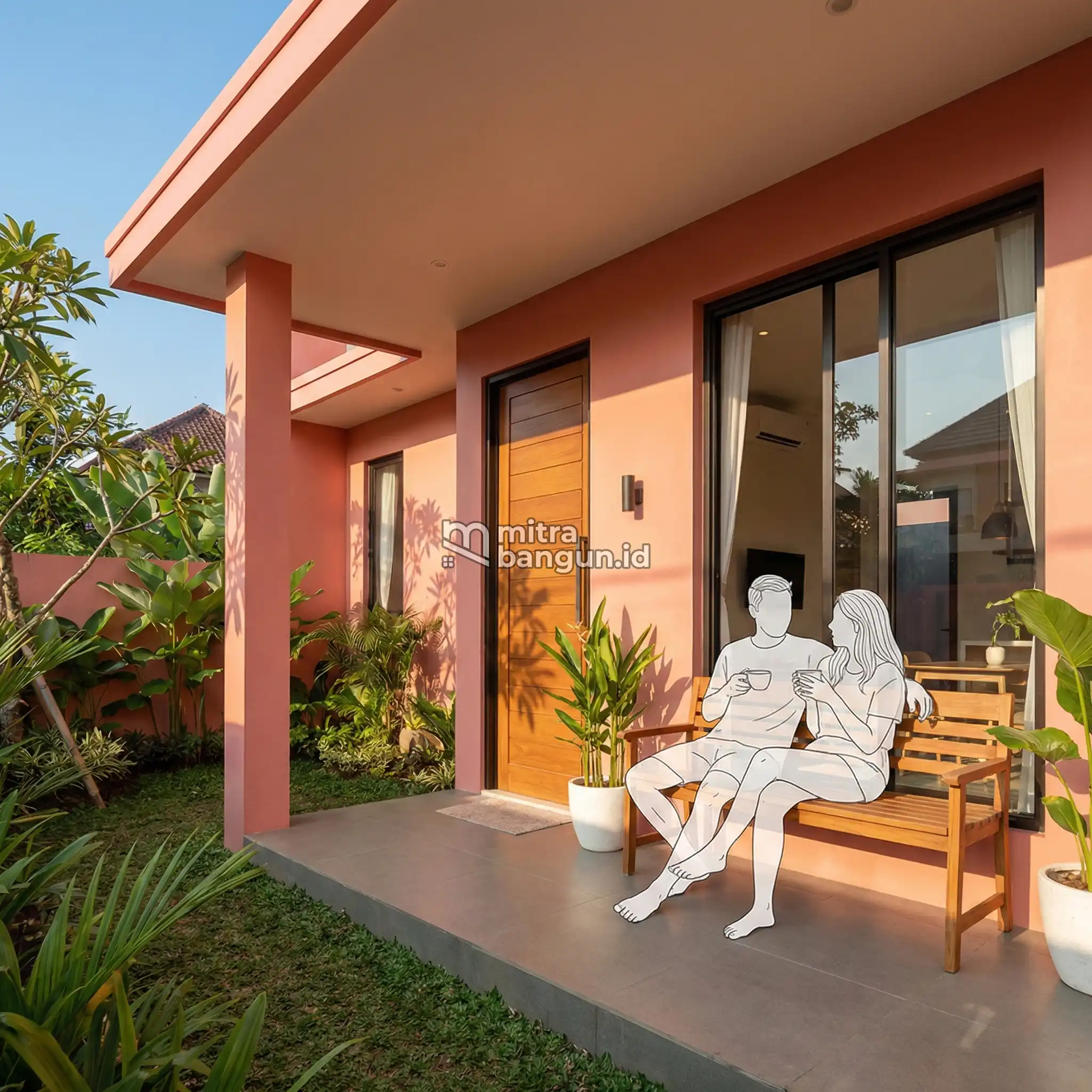Teras dan Eksterior Rumah dengan cat Pink Salem