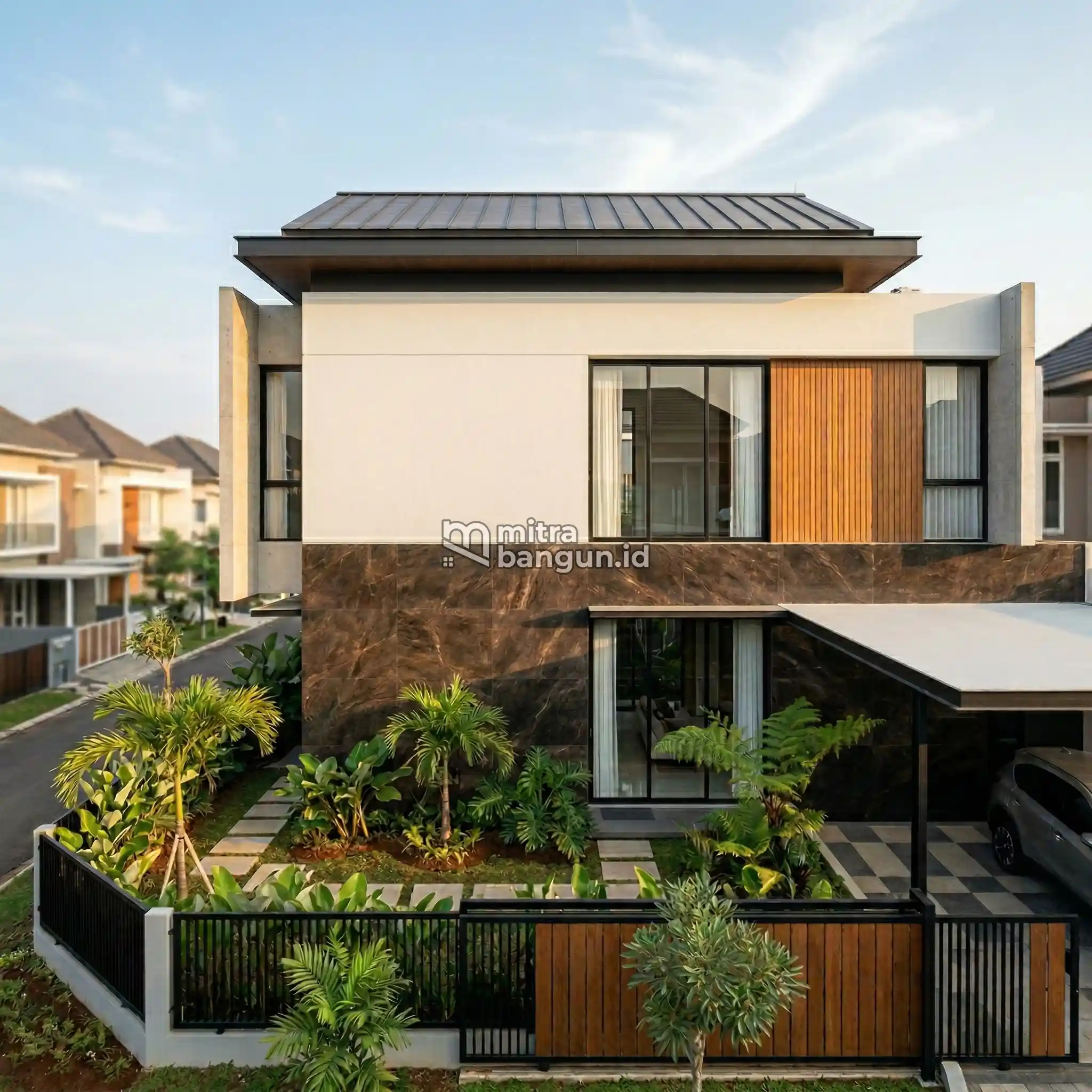 Granit Cokelat Tua untuk Dinding Depan Rumah