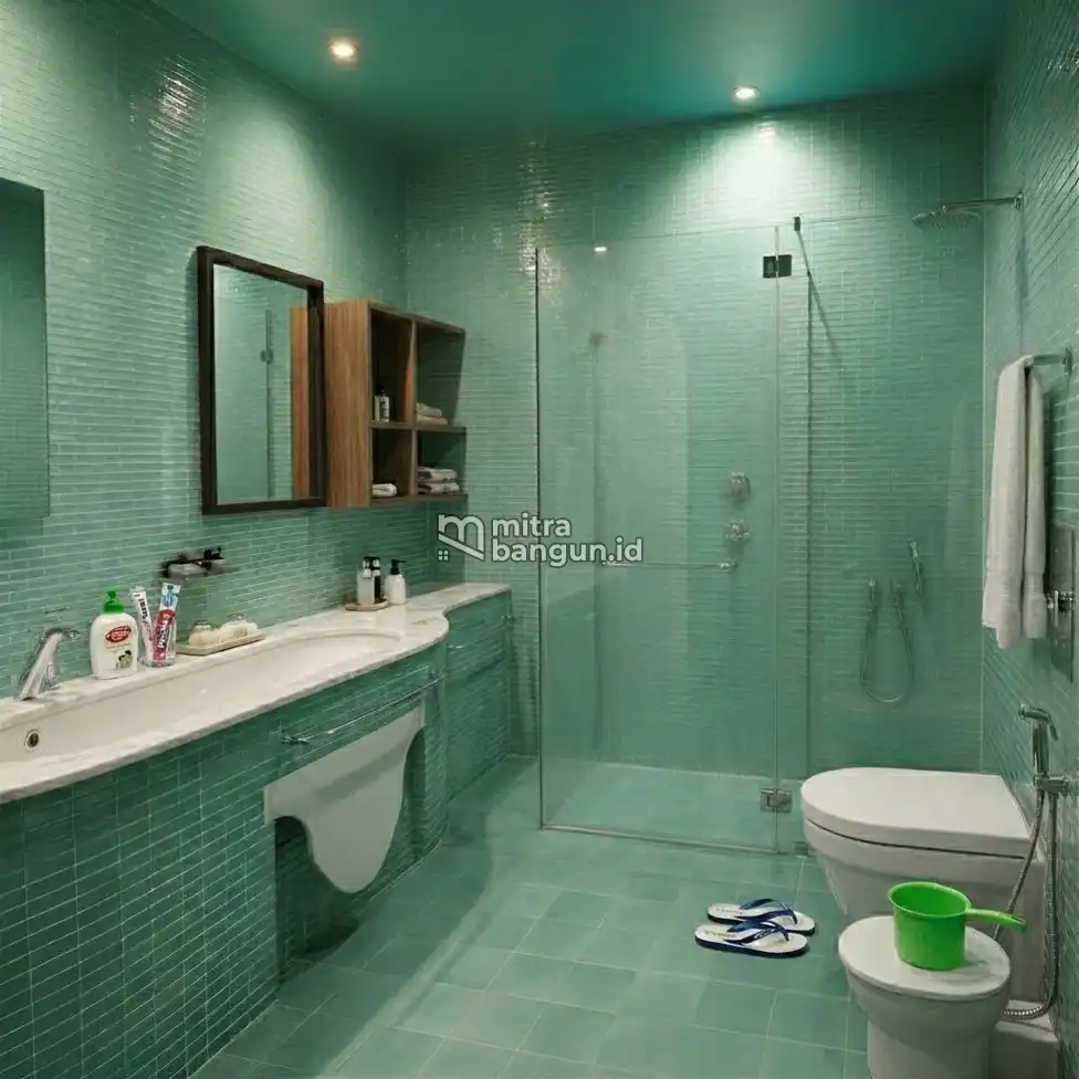 macam warna hijau laut pada kamar mandi