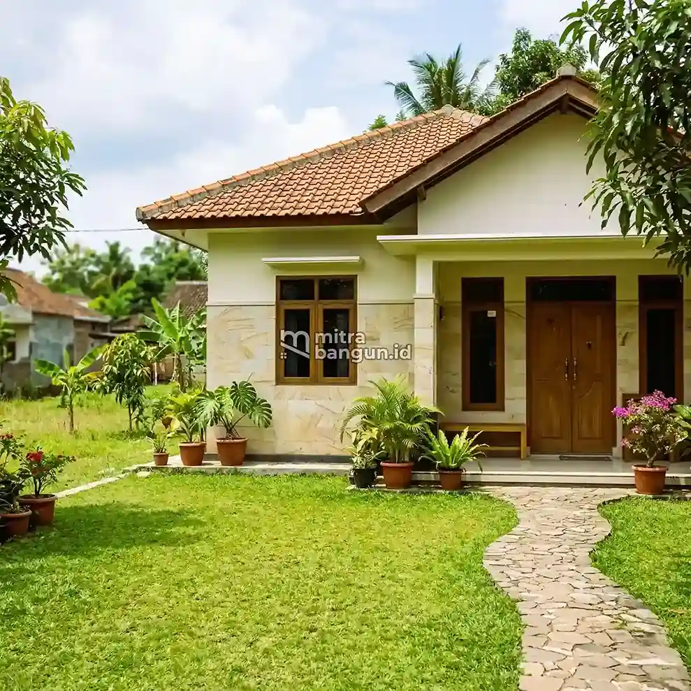 Granit krem jadi dinding di depan rumah