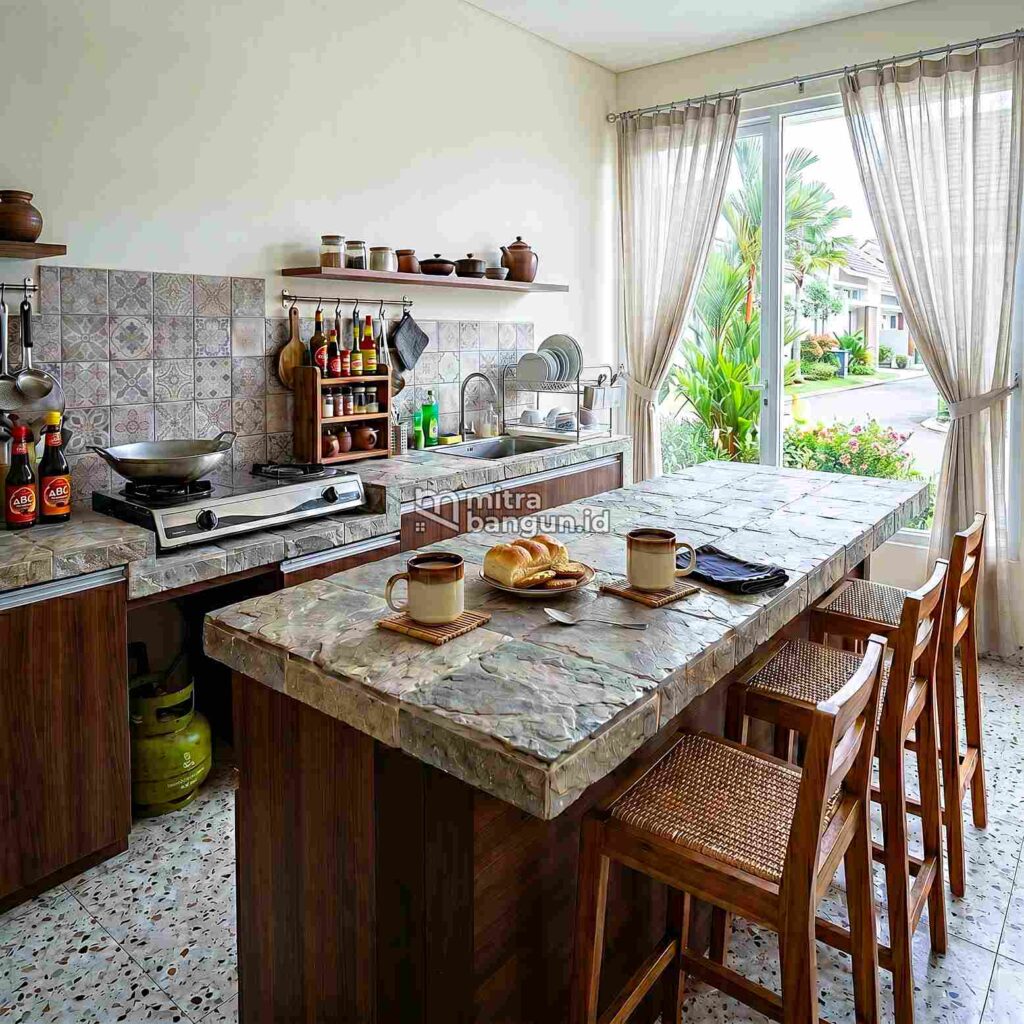 Meja bar dapur keramik batu alam