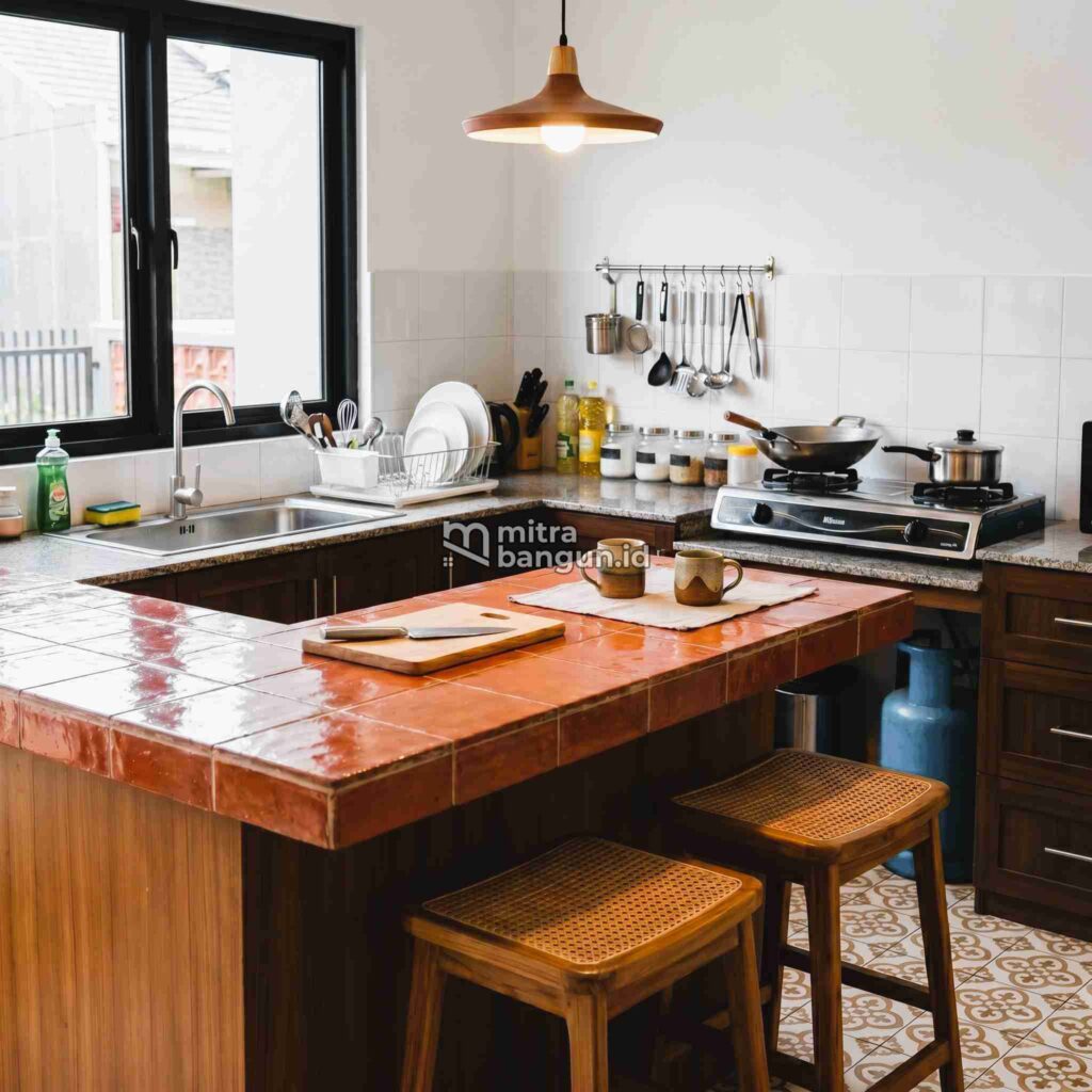 Meja bar dapur keramik terakota