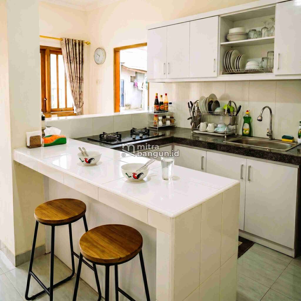 Meja bar dapur keramik putih