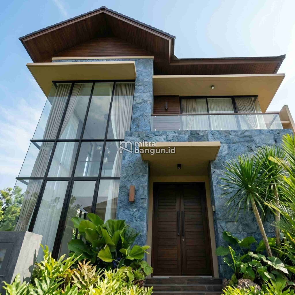 granit biru di fasad rumah