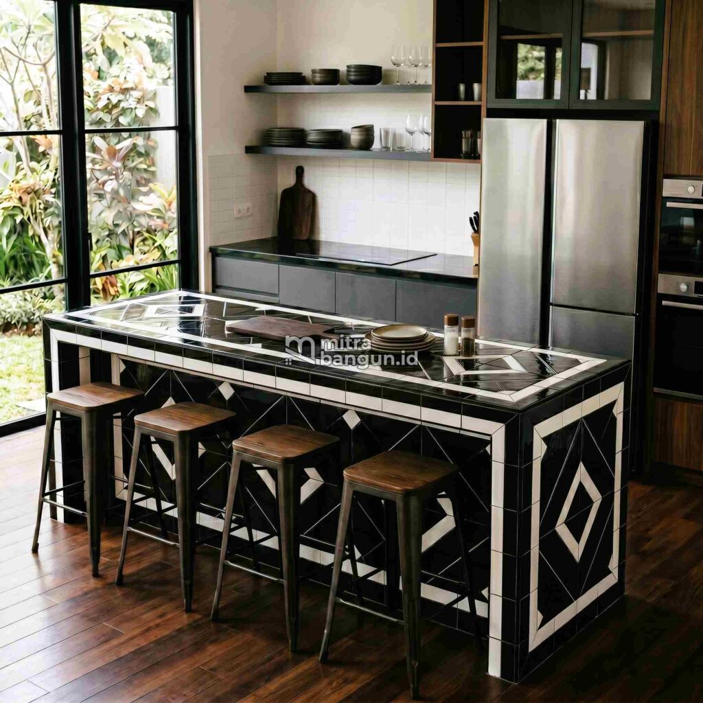meja bar dapur unik keramik hitam