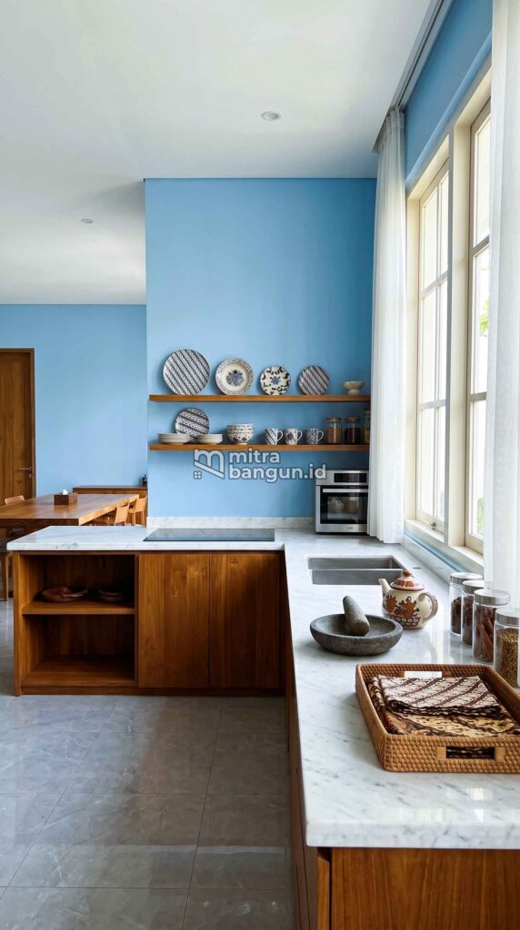 cat dapur warna biru muda