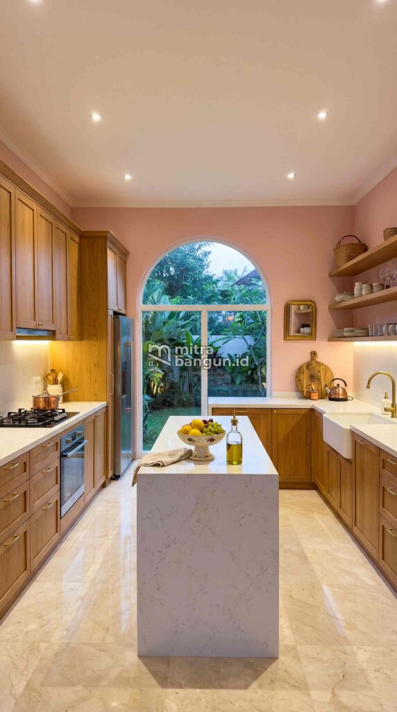 cat dapur warna pink rose di rumah