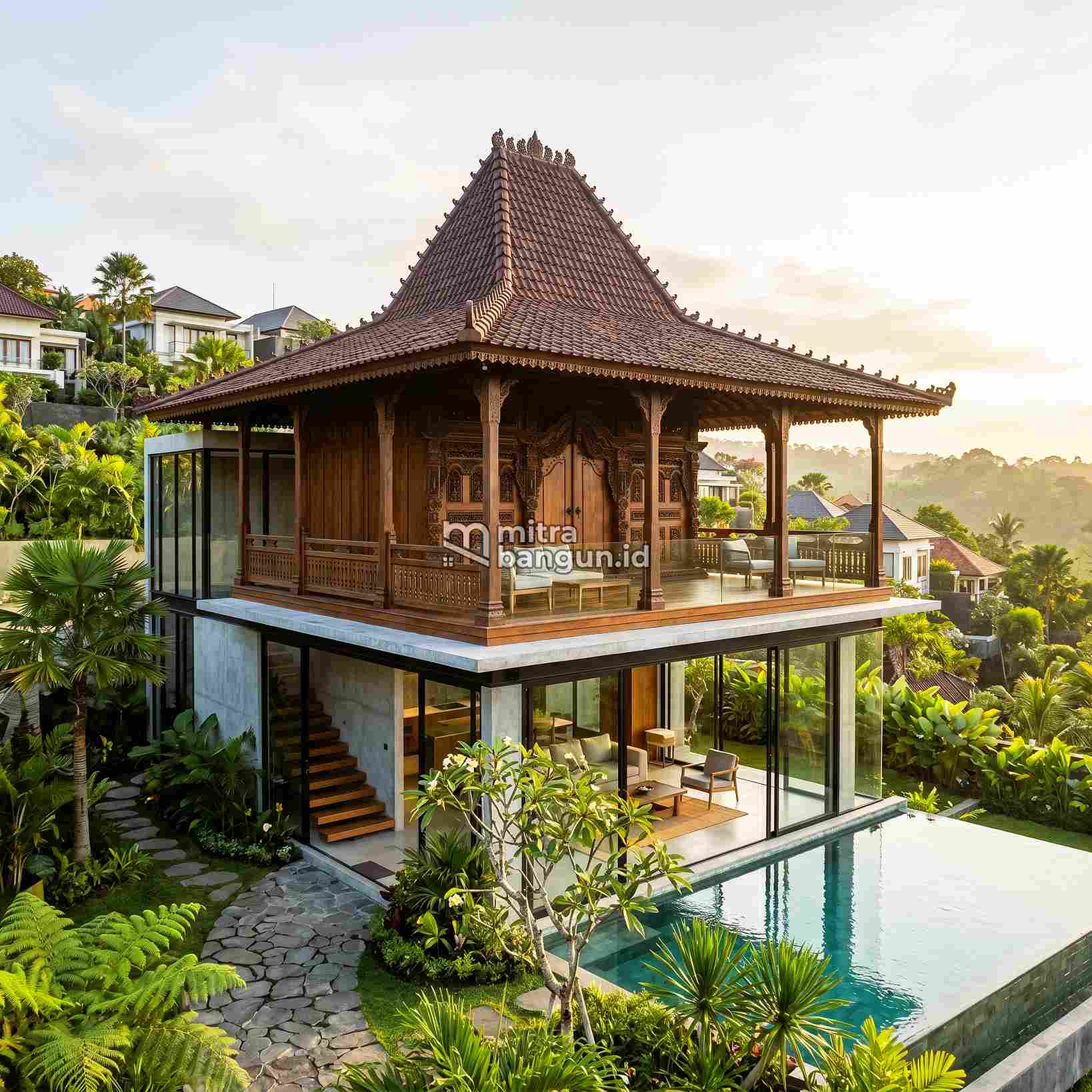 rumah joglo dengan konsep minimalis modern 2 lantai