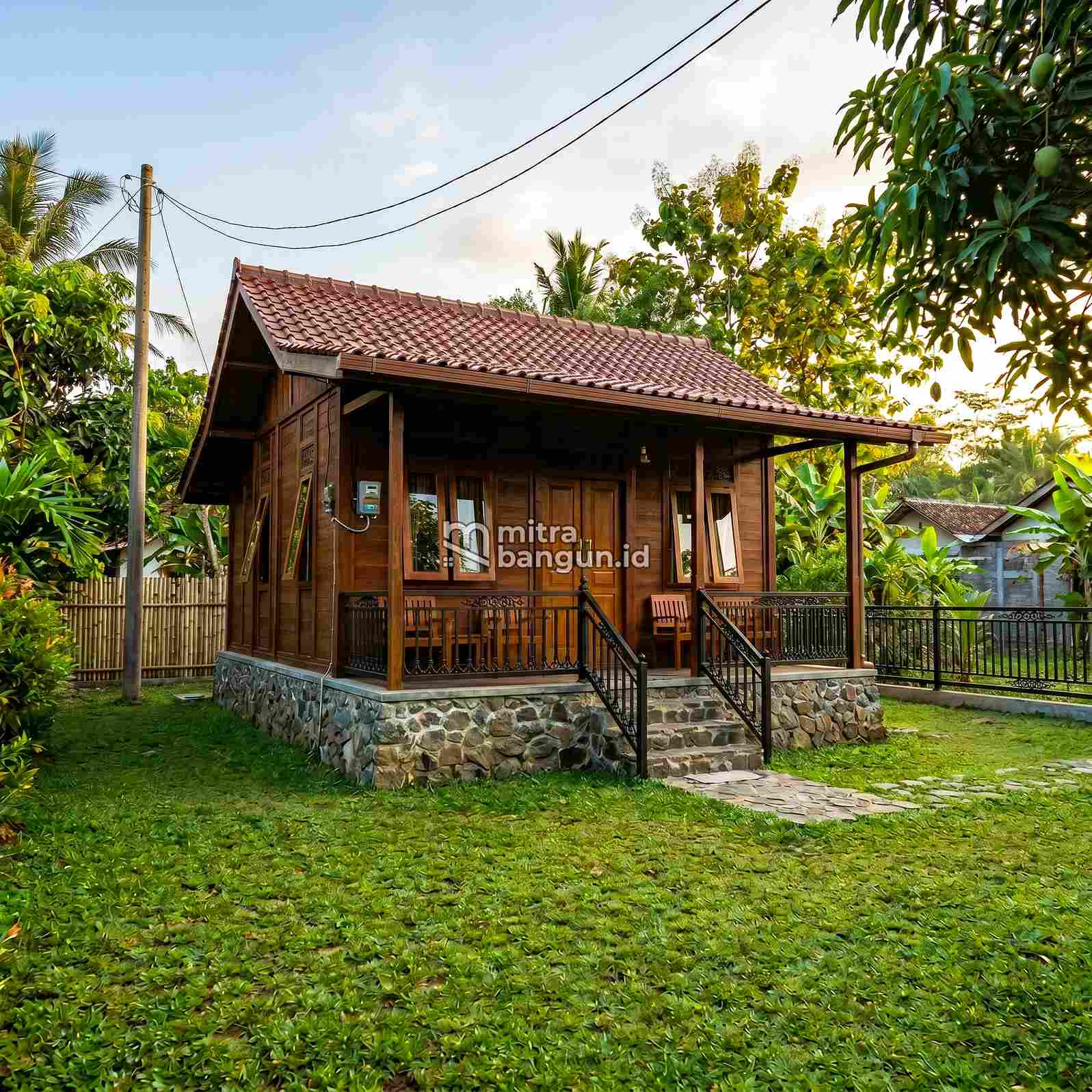 rumah kayu dengan pondasi batu