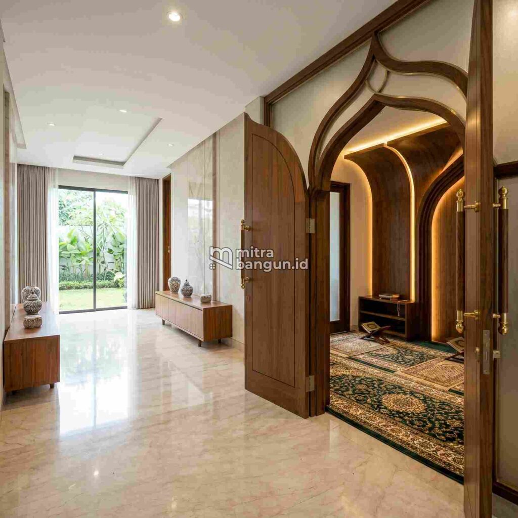 Pintu mushola di rumah bentuk siluet masjid