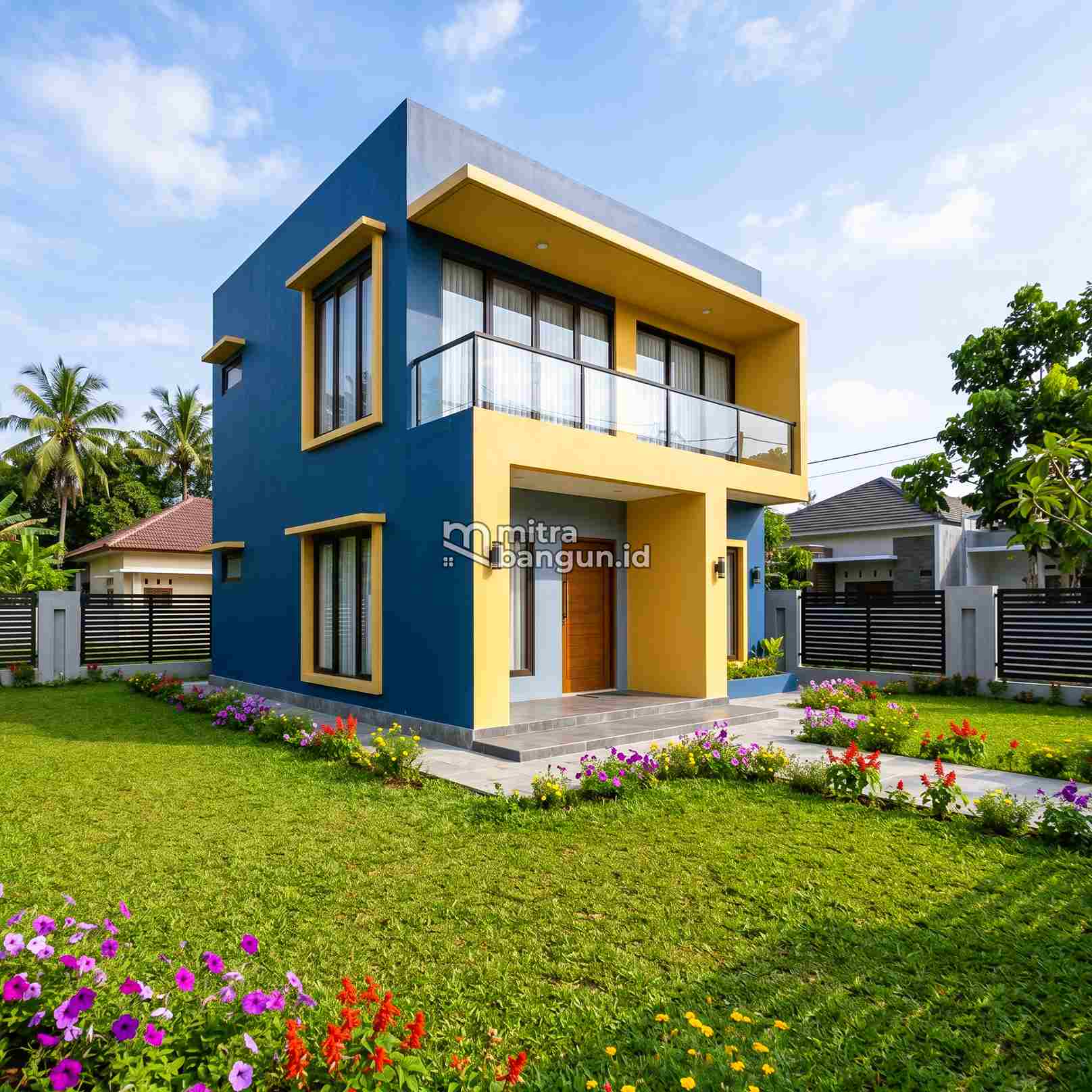 desain rumah minimalis kombinasi biru dan kuning
